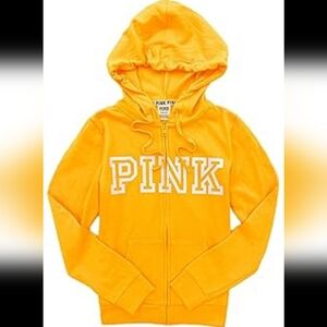Victoria's Secret PINK  Full Zip Hoodie Graphic Logo Yellow